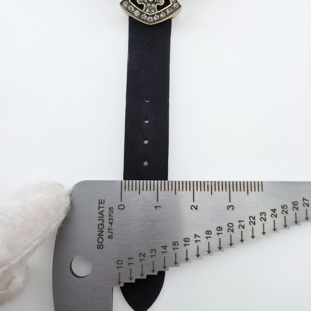 Vtg HEIDI DAUS Ladies Watch SWAROVSKI Crystals Black Leather Band Gold Finish 7" - Picture 11 of 14
